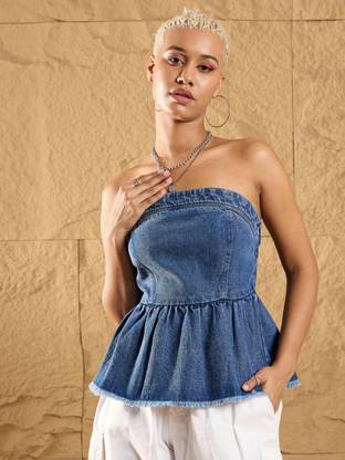 SASSAFRAS Casual Solid Women Blue Top
