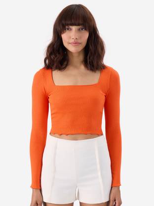 The Souled Store Casual Self Design Women Orange Top