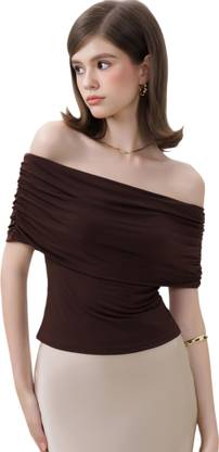 SIGHTBOMB Formal Solid Women Brown Top