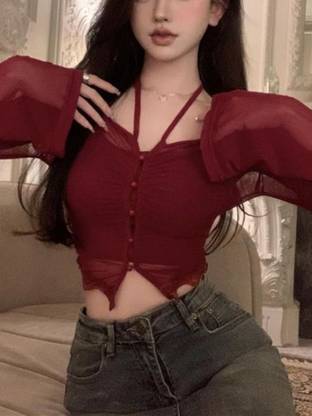 HERE&NOW Casual Self Design Women Red Top