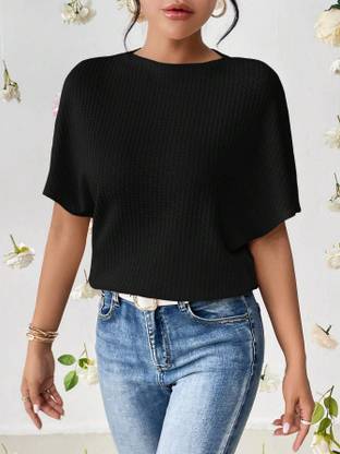 Zilcon Casual Solid Women Black Top