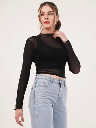 clobug Casual Solid Women Black Top