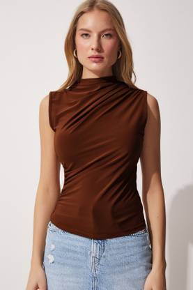 SIGHTBOMB Party Solid Women Brown Top