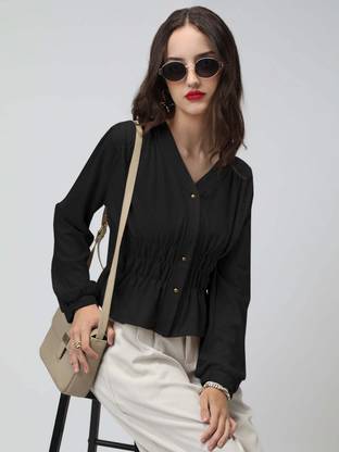 SHOWOFFFF Casual Solid Women Black Top