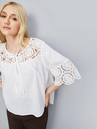 MAX Casual Self Design Women White Top