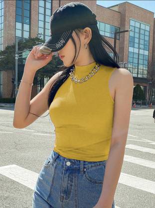 KOTTY Casual Solid Women Yellow Top