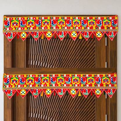 DEKOVISE Traditional Embroidered Wall Hanging Toran with Pom Pom Design(Pack of 2) Toran
