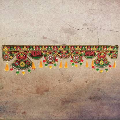 narya traditional Vibrant Design with Subha & Labha Symbols and Colourful Pompoms Toran