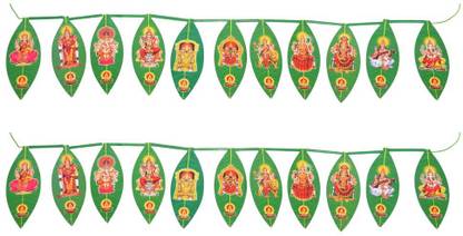 DigiRake Artificial Mango Leaf Thoran - Showcasing Multiple Indian God Photos (Pack of 2) Toran