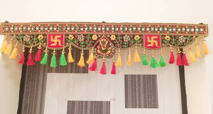 P A हेल्थ एंड फिटनेस Latest Velvet Embroidery Swastika Mirror Work Toran/Toranam Main Gate Home.[3FT] तोरन