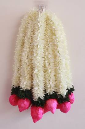 shree balaji enterprises Artificial Mogra/Jasmine gajra flower garland pink Lotusbuds|14inch pack 6 Toran