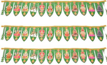 DigiRake Artificial Mango Thoranam With Gold Lace | Toran For Pooja Mandir (Pack of 3) Toran