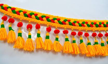 Prop It Up Traditional MultiPlastic Beads, WOOL, MAULI Handmade Door Hanging/Bandarwal/Toran for Door, Traditional Bandarwal for Door, 39" inch Length, Multicolour, Medium (BD-01) Toran