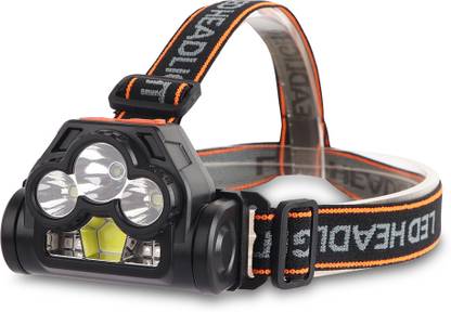 ECOSKY USB LED Rechargeable Headlamp Torch With Warning RED and blue Indicator light Torch