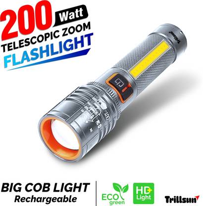 Trillsun High Power Torch with Zoomable Metal body 6 Mode Flashlight Rechargeable Torch