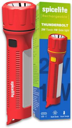 SPICELITE Thunderbolt 6W Rechargeable LED Torch With Powerful Beam & Emergency Side Light Torch