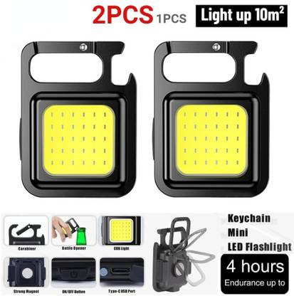 BTO COB Mini Flashlight LED Keychain mini LED Light USB Rechargeable Light Pack of 2 Torch