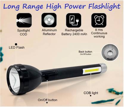 Terrom super bright 1 km long range laser dual led mode rechargeable torch light Torch