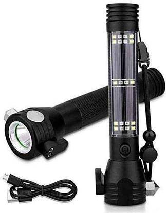 Myrra Enterprise Aluminium 7 Mode Rechargeable Solar LED Torch Flashlight, Power Bank Cam