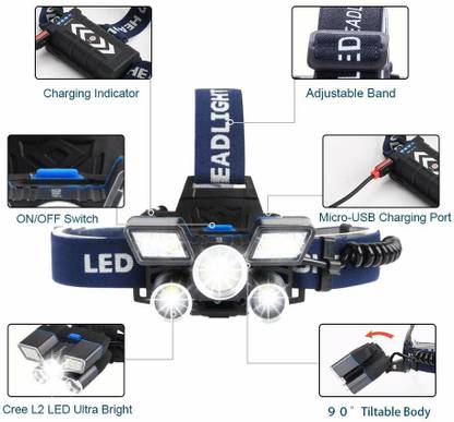 Buy From Best 12000 Lumen USB Rechargeable Headlamps Waterproof Work Light, 9 Modes Head Lamp Torch