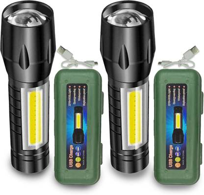 Sunaze Chargeable Pocket Torch With Side COB LED Light Zooming Head Adjusting Focus LED Torch