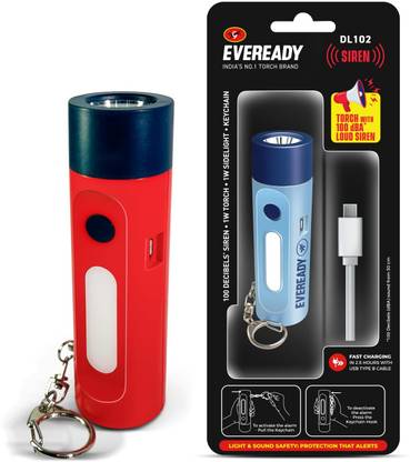 EVEREADY Siren DL 102 Flashlight with 100 dB Alarm 1W & 1W Sidelight USB Type-C Charger Torch