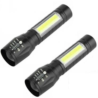 RTB Mini Rechargeable Pocket Torch Light Zoom COB USB Charging 2 PCS Torch