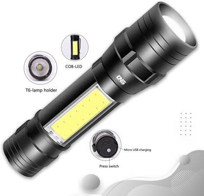 Daily Needs Shop 3 Mode Mini Rechargeable Emergency Flashlight With LED+COB Zoomable Torch Light Torch