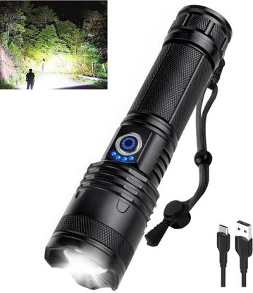 CRENTILA 375 (ZOOMABLE METAL LED TORCH) 5 Modes Flashlight, Super Bright 200W LED Light Torch