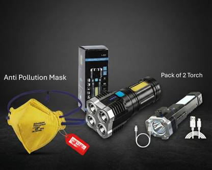 Sebon Combo of 2 Torch, Long Distance Beam Range 800 Lumens COB Light Torch