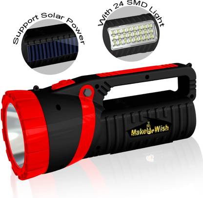 Make Ur Wish Long Range Solar Power Torch Light Rechargeable Led 75 Watt+ 24 SMD Torch