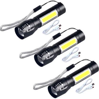 MHAX MHX911 Torch Light Pack Of 3 Rechargeable 9W LED Torch Zoomable Flashlight Torch