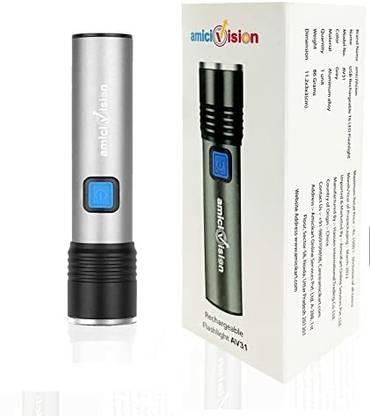 amiciVision USB-Rechargeable LED Flashlight T6 LED, 4 Modes Zoom-able Powerful Torch