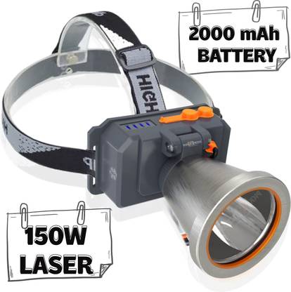 Pick Ur Needs 150 Watt Laser Rechargeable Head Lamp 3 LED Mode Aluminum Body 2000mAh Battery Torch