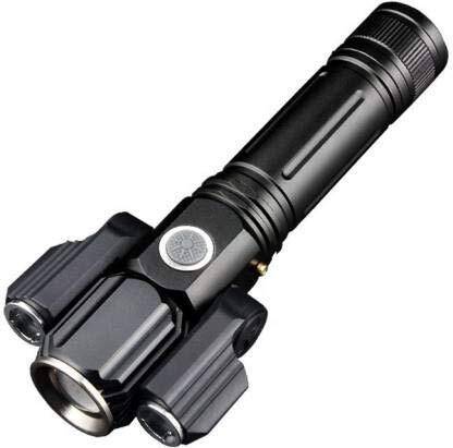 ECOSKY 3 headed metal body torch with 2 adjustable angle heads (rechargeable) Black Torch