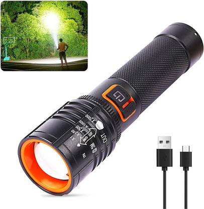 Dazzel Flex M035 (ZOOMABLE Metal Torch) 5 Modes Flashlight, Super Bright 10W Light LED Torch