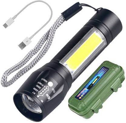 MHAX Rechargeable Battery Led 2in1 Flashlight USB Torch Zoomable Powerful Waterproof Torch