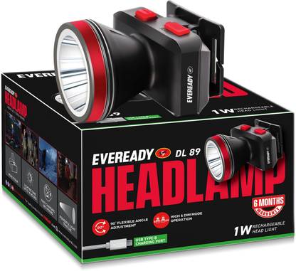 EVEREADY Headlamp DL89, 90° Tilt, Easy to Mount Torch