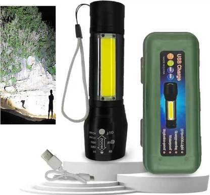 CRENTILA Portable LED XPE COB Flashlight USB Rechargeable 3 Modes Pen Clip Light Torch