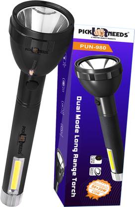 Daily Needs Shop Long Range Led Torch Light Rechargeable With Dual Lithium Battery 2 In 1 Torch