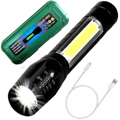 BRTION LED Flashlight With COB Light Flashlight USB Rechargeable 3 Modes Torch Torch
