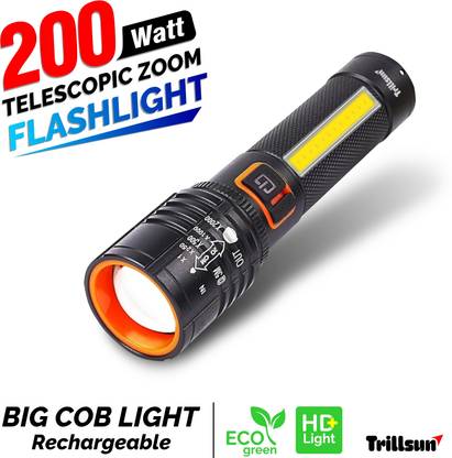 Trillsun TS24 (Zoomable Led Metal body) with SOS Function, 25W Laser COB emergency light Torch