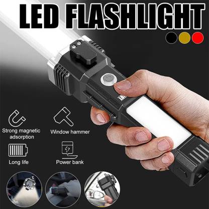 JPRO Super Latest All in 1 LED Flashlight with Glass Breaker, Cutter & Power Bank Torch