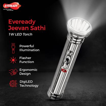 EVEREADY Jeevansathi DL63 1W | Powered by 3xD Battery | 20000 Lux Output Torch Torch