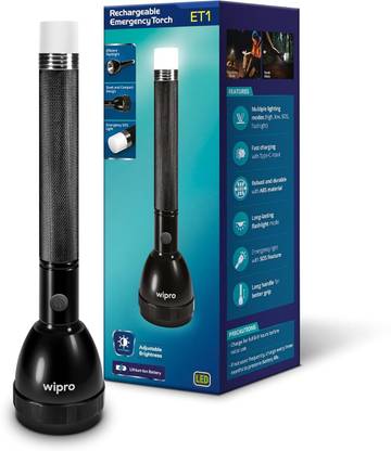 Wipro ET1 Rechargable Emergency Torch with 2000 mAh Battery, Type C Torch