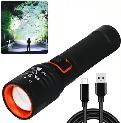 FINARO Metal Body Light Long Range 2 in 1 Long Distance Up to 0.4 Km high power Torch