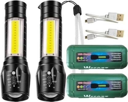 Wifton (Pack of 2) Mini Pocket Light Zoom COB USB Charging Led Water Proof Torch Torch