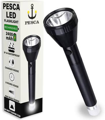 PESCA Rechargeable 2-in-1 Torch Flashlight with COB Back Light - Dual Mode LED Torch