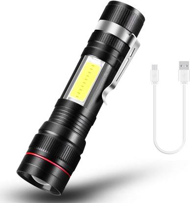 Care 4 USB RECHARGEABLE ZOOMABLE & 3 LIGHTING MODES Aluminium Alloy Handheld Flashlight, Black, Pack of 1 LED Flashlight with Clip, 1 USB cable Torch