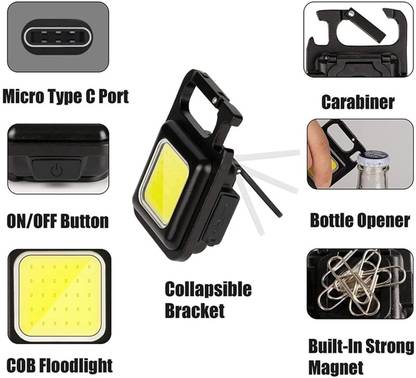 Orelius Fire COB Keychain Flashlights Rechargeable Small Keychain,Light Modes Portable Torch